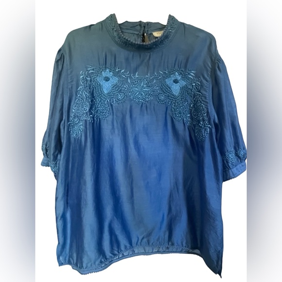 Women’s Payal Jain Anthropology Blue Floral Embroidered Top in Size XL. - Picture 4 of 16